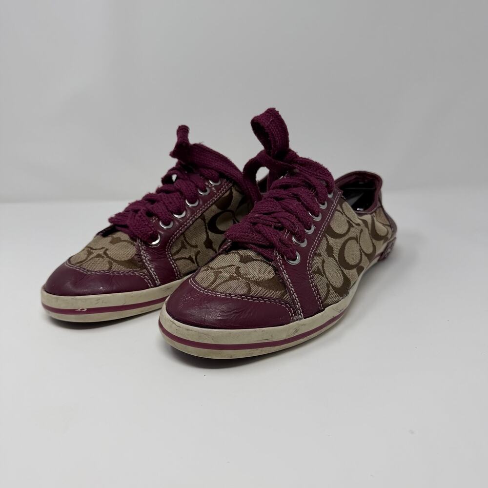 Coach Signature Canvas Leather Sneakers Purple Size 8 - Picture 2 of 8